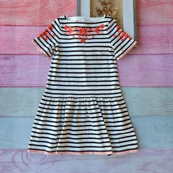 Kate Spade Broom Street Striped Floral Embroidery Drop Waist Ruffle Hem Dress S - Picture 4 of 9